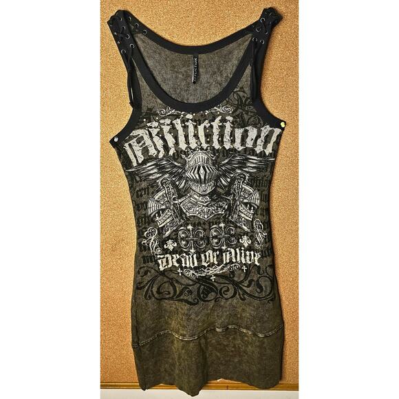 Affliction Dresses & Skirts - Affliction Vintage Graphic "Dead Or Alive" Lace-Up Dress. L